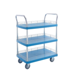 3 shelf plastic platform trolley with ledge