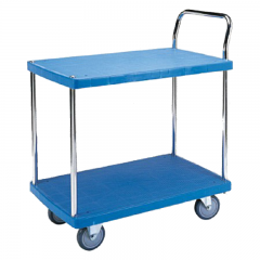 Double handle 2 shelf plastic platform trolley