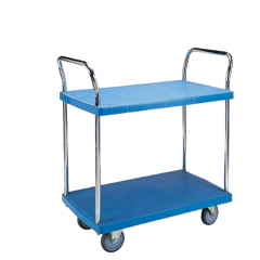 Double handle 2 shelf plastic platform trolley