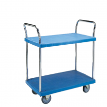 Double handle 2 shelf plastic platform trolley